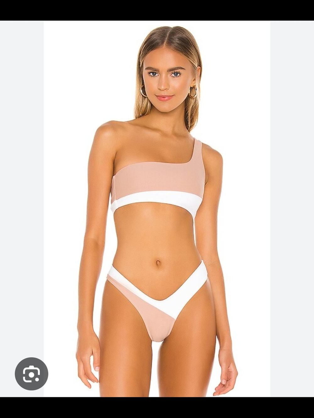 Camila Coelho One-Shoulder Colorblock Bikini - White & Nude